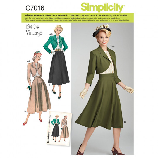 7016 Simplicity Schnittmuster Retro Kleid 40er Jahre