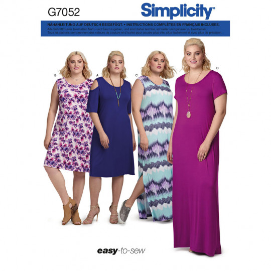 7052 Simplicity Schnittmuster Jerseykleid XL-5XL EASY!