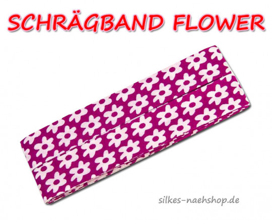 Schrägband Flower pink weiß