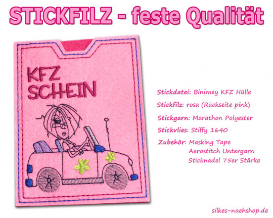 Stickfilz waschbar fest 1mm - rosa - 20cmx90cm