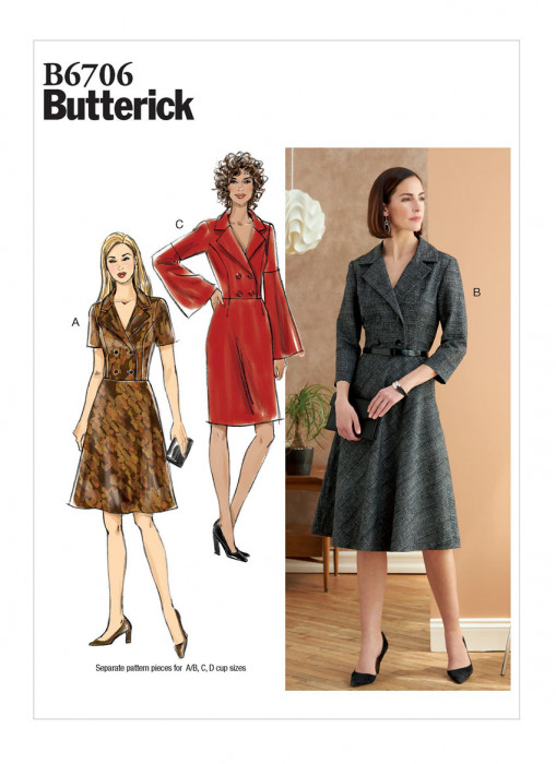 B6706 Butterick Schnittmuster Kleid in Manteloptik