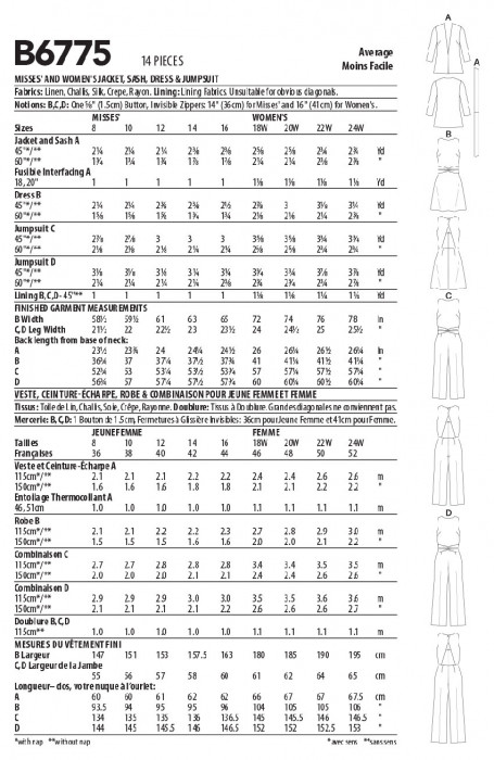 B6775 Butterick Schnittmuster Kombination