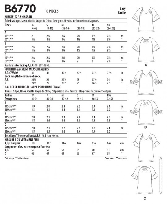 B6770 Butterick Schnittmuster Blusenshirts