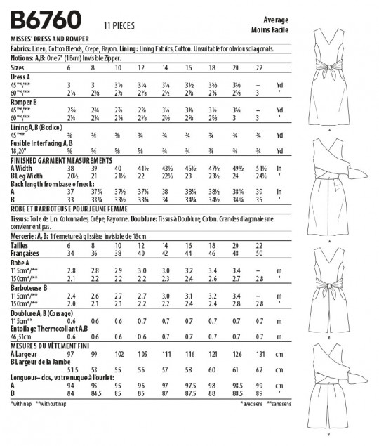 B6760 Butterick Schnittmuster Kleid + kurzer Overall