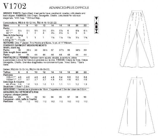 V1702 VOGUE Designer Schnittmuster Hosenrock