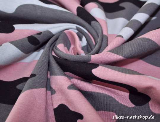 50cm Baumwoll Jerseystoff Camouflage rose-grau