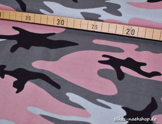 50cm Baumwoll Jerseystoff Camouflage rose-grau