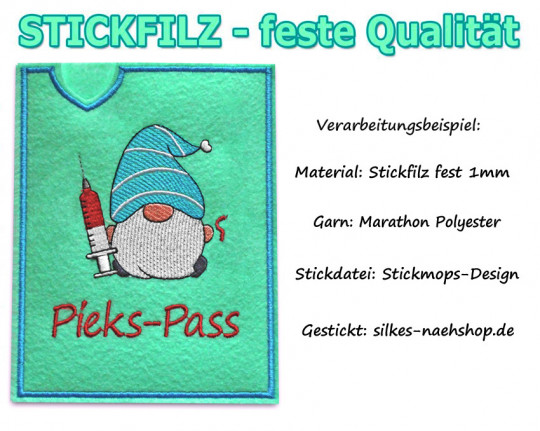 Stickfilz waschbar fest 1mm - mint - 20cmx110cm