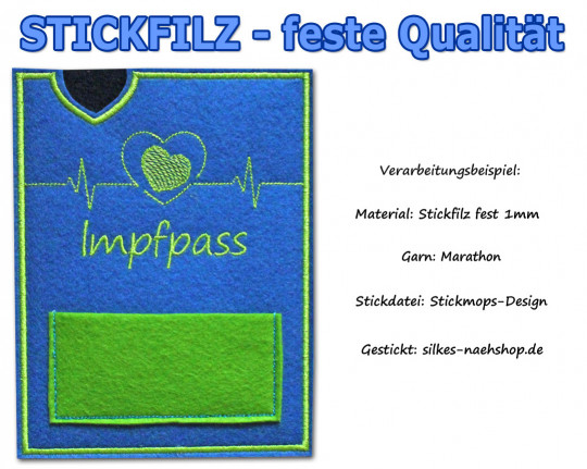 Stickfilz waschbar fest 1mm - azurblau - 20cmx90cm