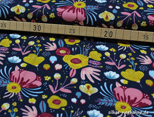 50cm Jerseystoff Flower by Poppy Fabrics dunkelblau