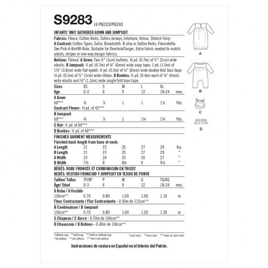 9283 Simplicity Schnittmuster Baby-Kombination EASY