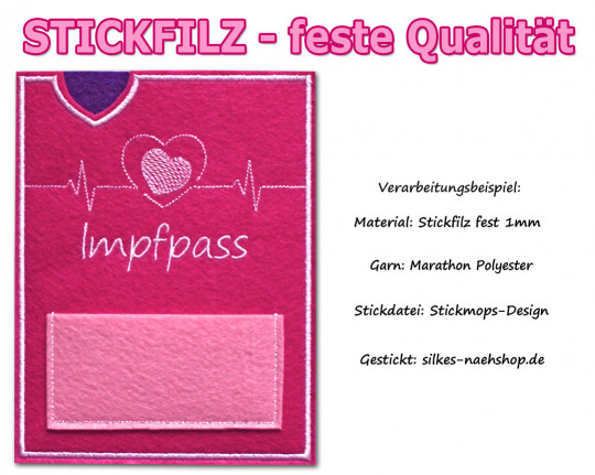 Stickfilz waschbar fest 1mm - neonpink - 20cmx90cm