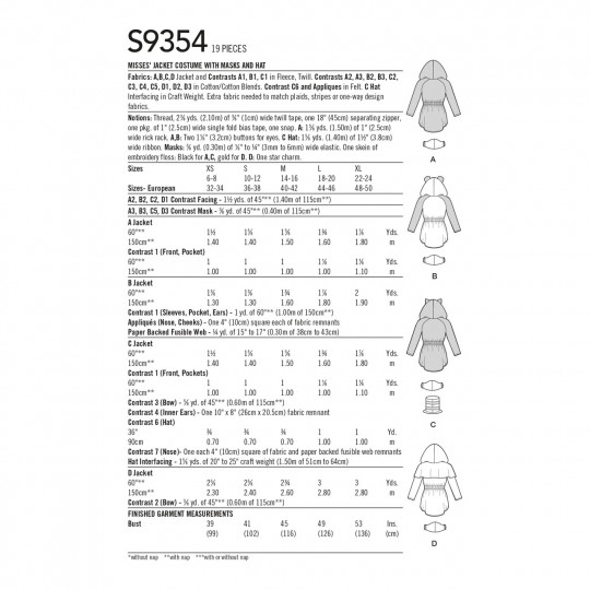 9354 Simplicity Schnittmuster Kostüm-Jacke