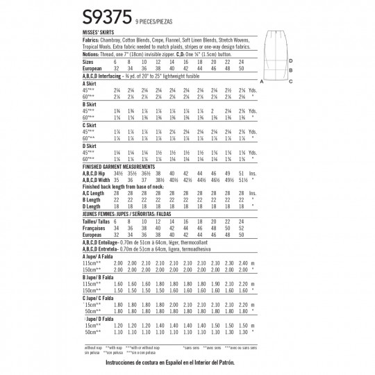 9375 Simplicity Schnittmuster Rock in Wickeloptik