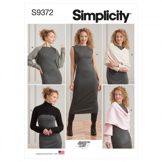 9372 Simplicity Schnittmuster Jerseykleid mit Schulterwärmer