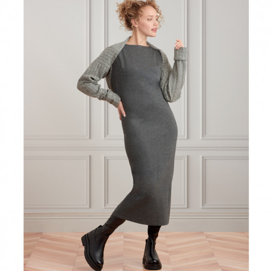 9372 Simplicity Schnittmuster Jerseykleid mit Schulterwärmer