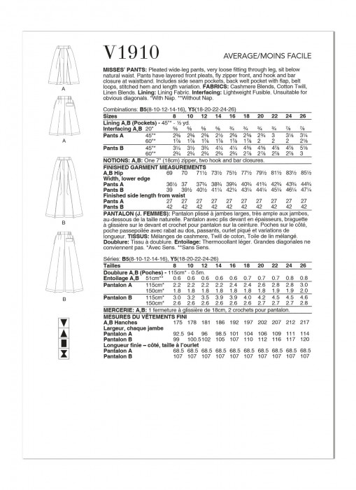 V1910 VOGUE Schnittmuster Hosen