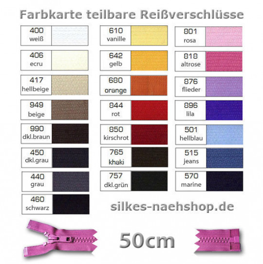 Reißverschluß teilbar Kunststoff 50cm