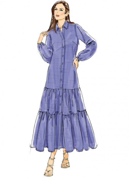 B6977 Butterick Schnittmuster Maxi Hemdblusenkleid