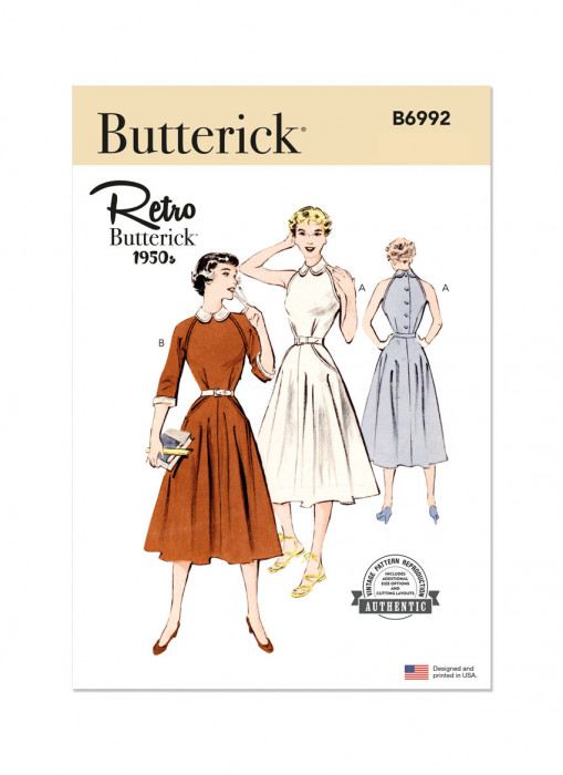 B6992 Butterick Schnittmuster Retro-Kleid 50er Jahre