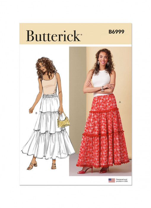 B6999 Butterick Schnittmuster Stufenrock in Maxilänge