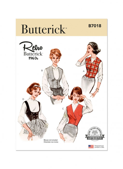 B7018 Butterick Schnittmuster Retro-Westen 60er-Jahre