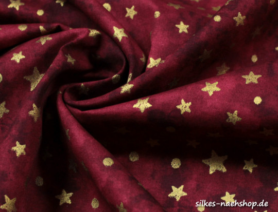 50cm Baumwollstoff BATIK STARS & DOTS rot-gold