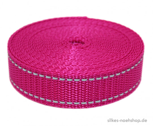 Gurtband mit Reflektorstreifen 25mm pink 5m Rolle