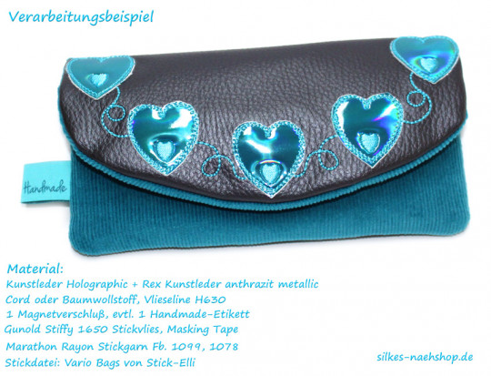 Kunstleder Holografik blau-türkis irisierend 22cm x 66cm