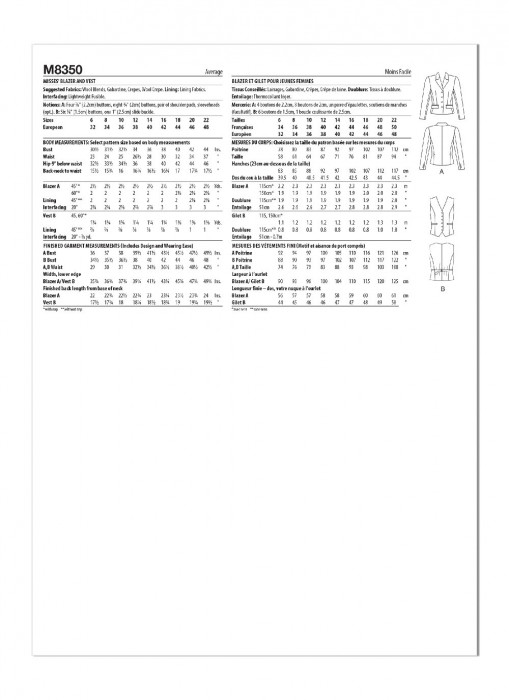 M8350 McCalls Schnittmuster Designer Blazer Weste