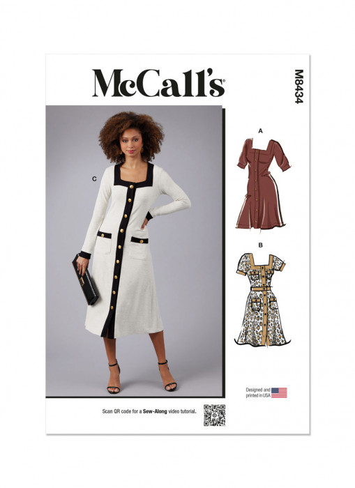 M8434 McCalls Schnittmuster Kleid mit Carree-Ausschnitt