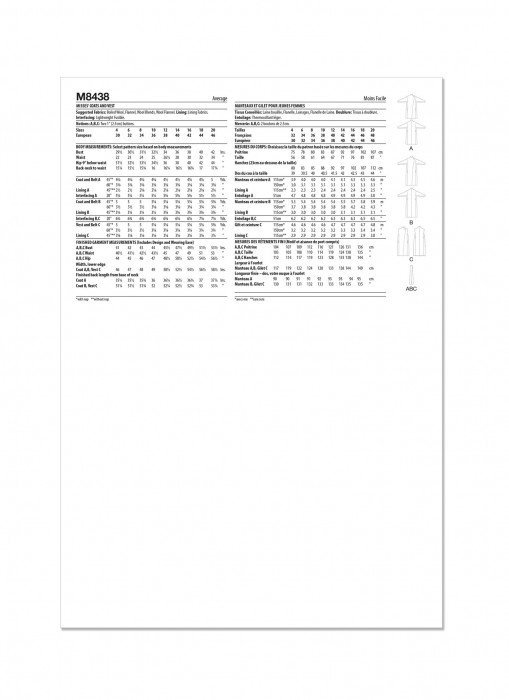 M8438 McCalls Schnittmuster Mantel Longweste