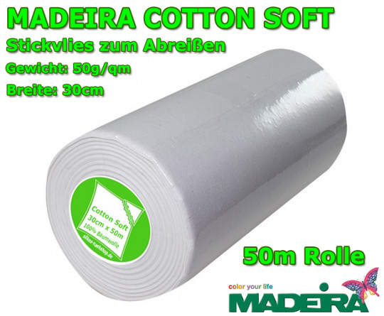 50m MADEIRA STICKVLIES COTTON SOFT 50g/qm weiß