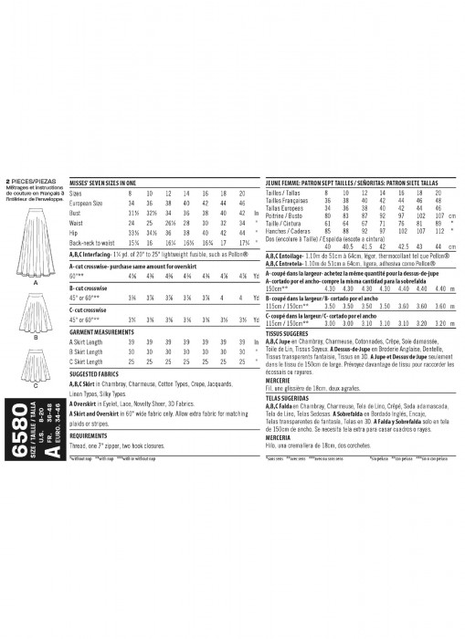 N6580 NewLook Schnittmuster Röcke 34-46 EASY!