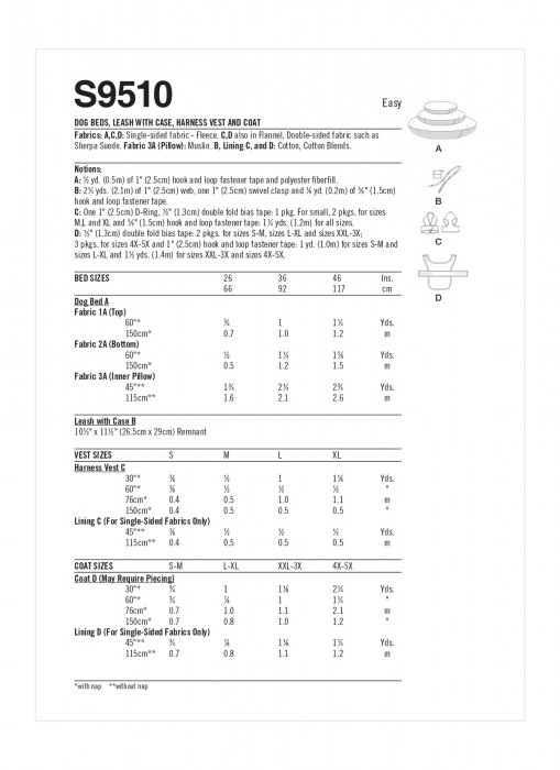 S9510 Simplicity Schnittmuster Hundezubehör