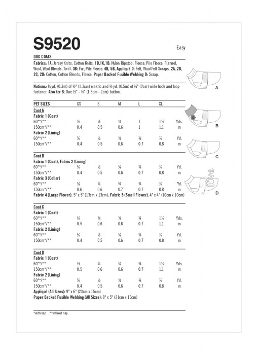 S9520 Simplicity Schnittmuster Hundemantel EASY!