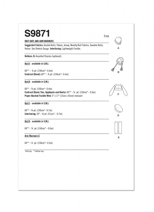 9871 Simplicity Schnittmuster Mützen Stulpen