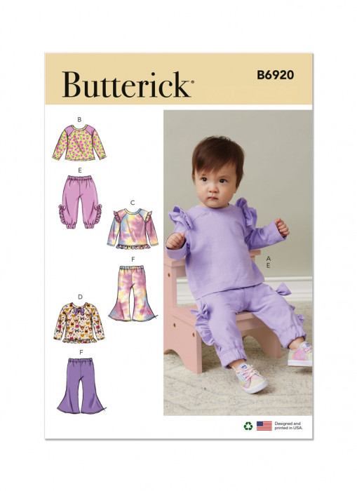 B6920 Butterick Schnittmuster Baby Jersey-Kombination