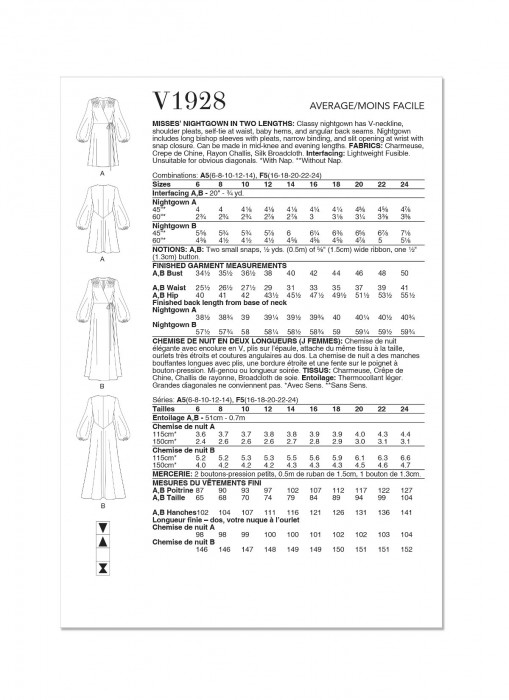 V1928 VOGUE Schnittmuster Nachthemd Morgenrock