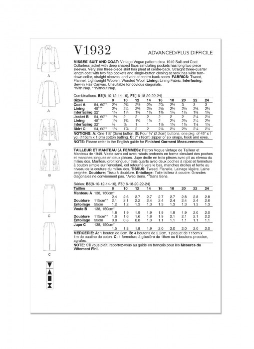 V1932 VOGUE Schnittmuster Vintage Kombination 40er Jahre