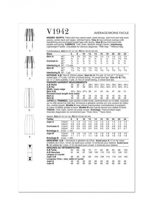 V1942 VOGUE Schnittmuster schmaler Rock