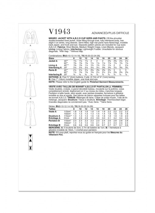 V1943 VOGUE Schnittmuster Hosenanzug