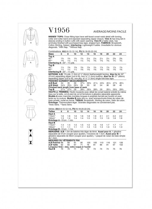 V1956 VOGUE Schnittmuster Bluse