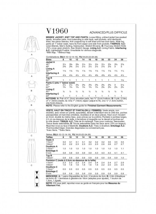 V1960 VOGUE Schnittmuster Hosenanzug & Top