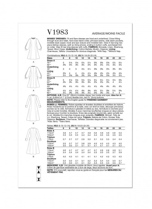 V1983 VOGUE Schnittmuster Kleid