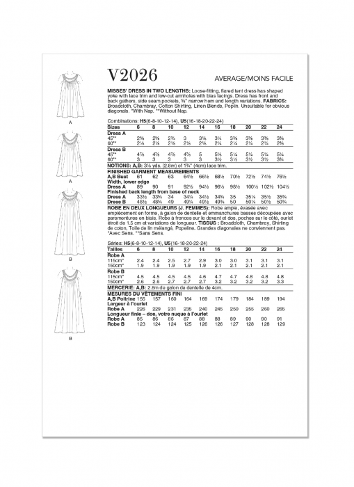 V2026 VOGUE Schnittmuster Sommerkleid