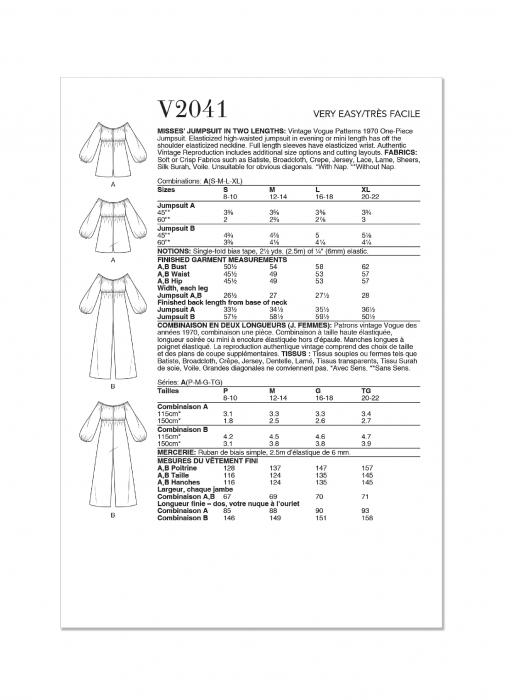 V2041 VOGUE Schnittmuster Vintage Overall 70er Jahre EASY!