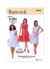 B6985 Butterick Schnittmuster Retro Wickelkleid 70er