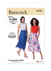 B6986 Butterick Schnittmuster Retro Wickelrock 70er-Jahre