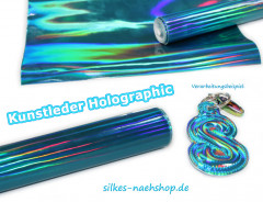 Kunstleder Holografik blau-türkis irisierend 22cm x 66cm